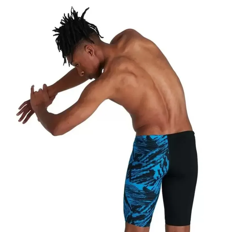Speedo Men's Allover V-Cut Jammer - Black/Blue 28-5